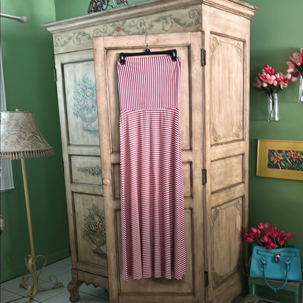 GAP Red and White Striped Maxi Dress